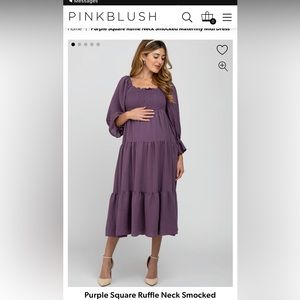Pink Blush Purple Square Ruffle Neck Smocked Maternity Midi Dress